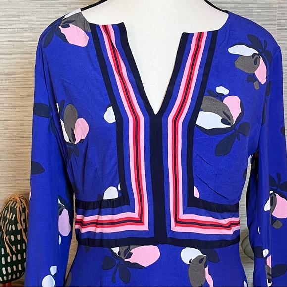 Boden Daisy Dress Long Sleeve Blue Floral Pink Size 4L Long Tall Fit & Flare - Picture 2 of 8